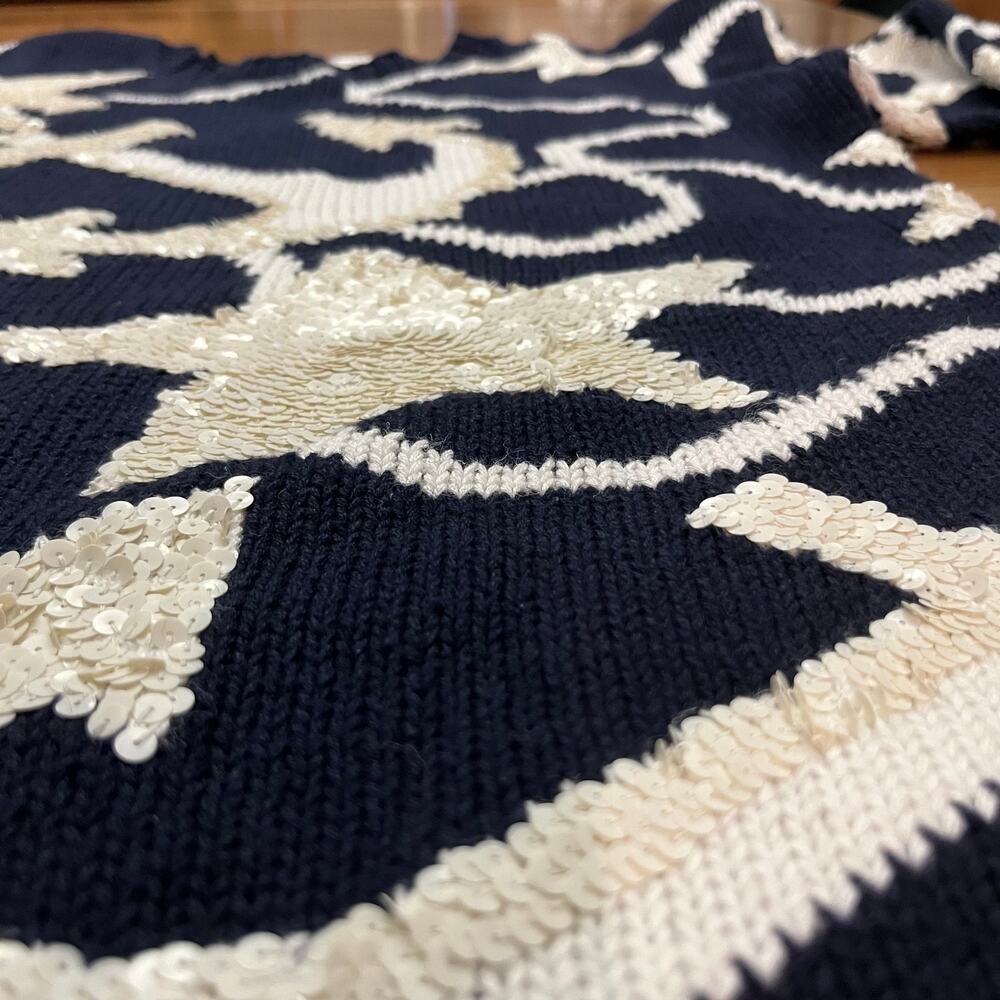 Marisa Christina Sweater Small Medium Nautical Anchor Sequin Navy White - Picture 5 of 11